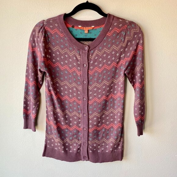 Modcloth Fair Isle Cardigan Purple S - Picture 7 of 7